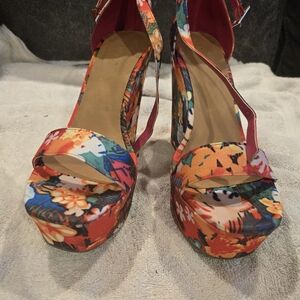 BAMBOO Colorful Floral Wedge Sandals